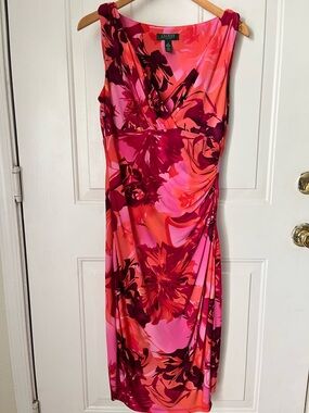 Ralph Lauren Pink, Fuchsia & Coral Floral Midi Dress